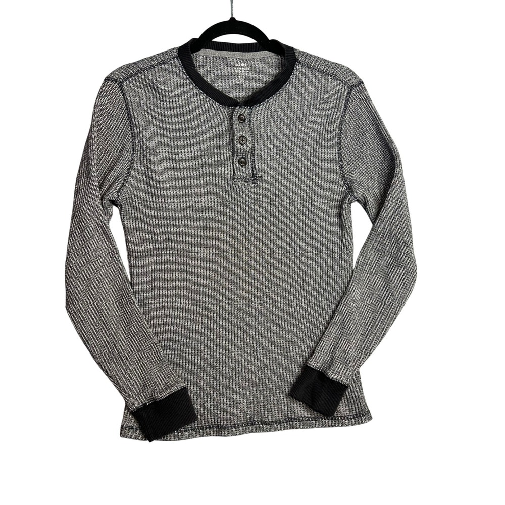 Old Navy Soft Washed Henley Thermal Shirt Mens Size S Black White Long Sleeve